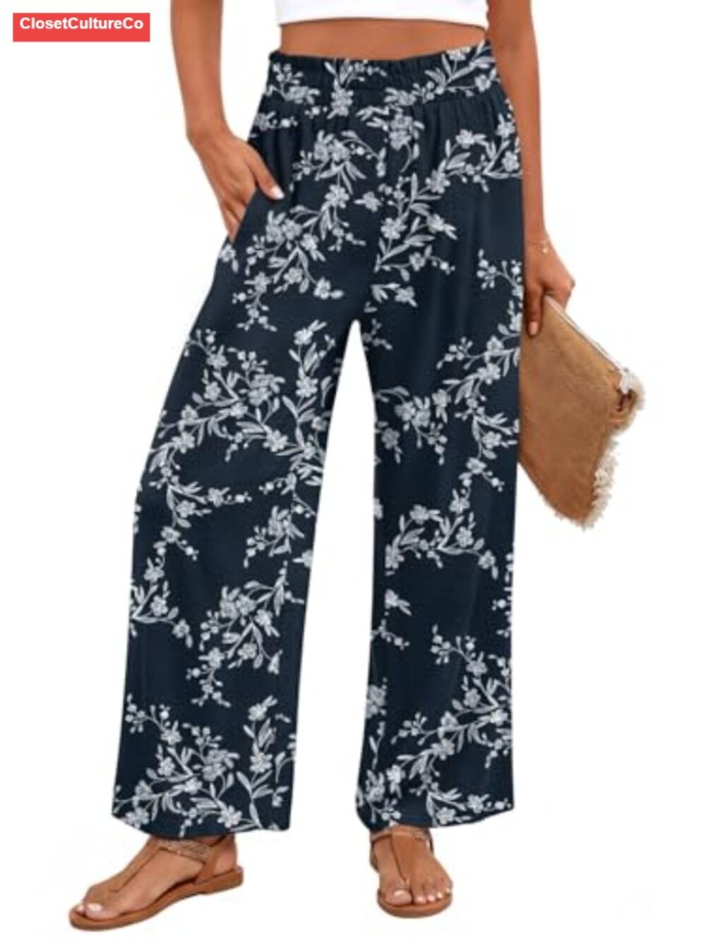 Women's Wide Leg Palazzo Pants High Waist Straight Trousers with Pockets